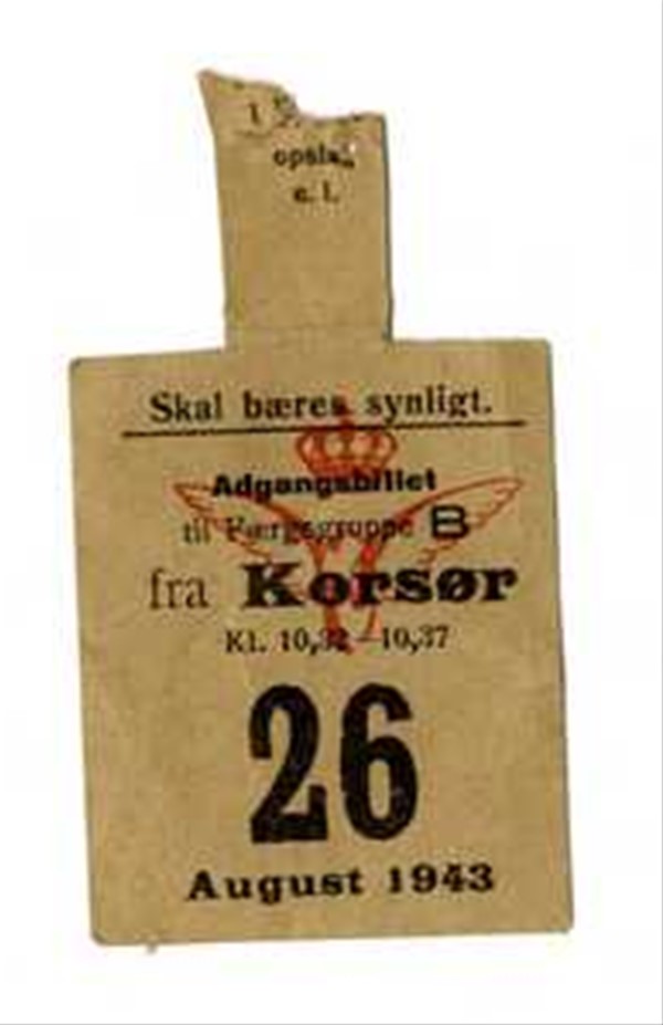 Færgebillet til Store Bælts overfarten, august 1943